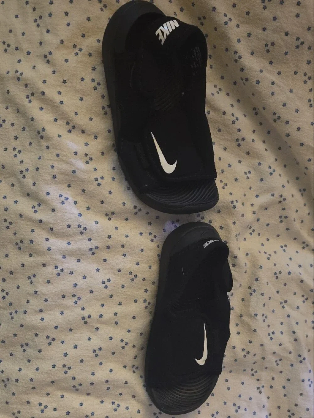 Nike Kids Black Sandals with White Swoosh
